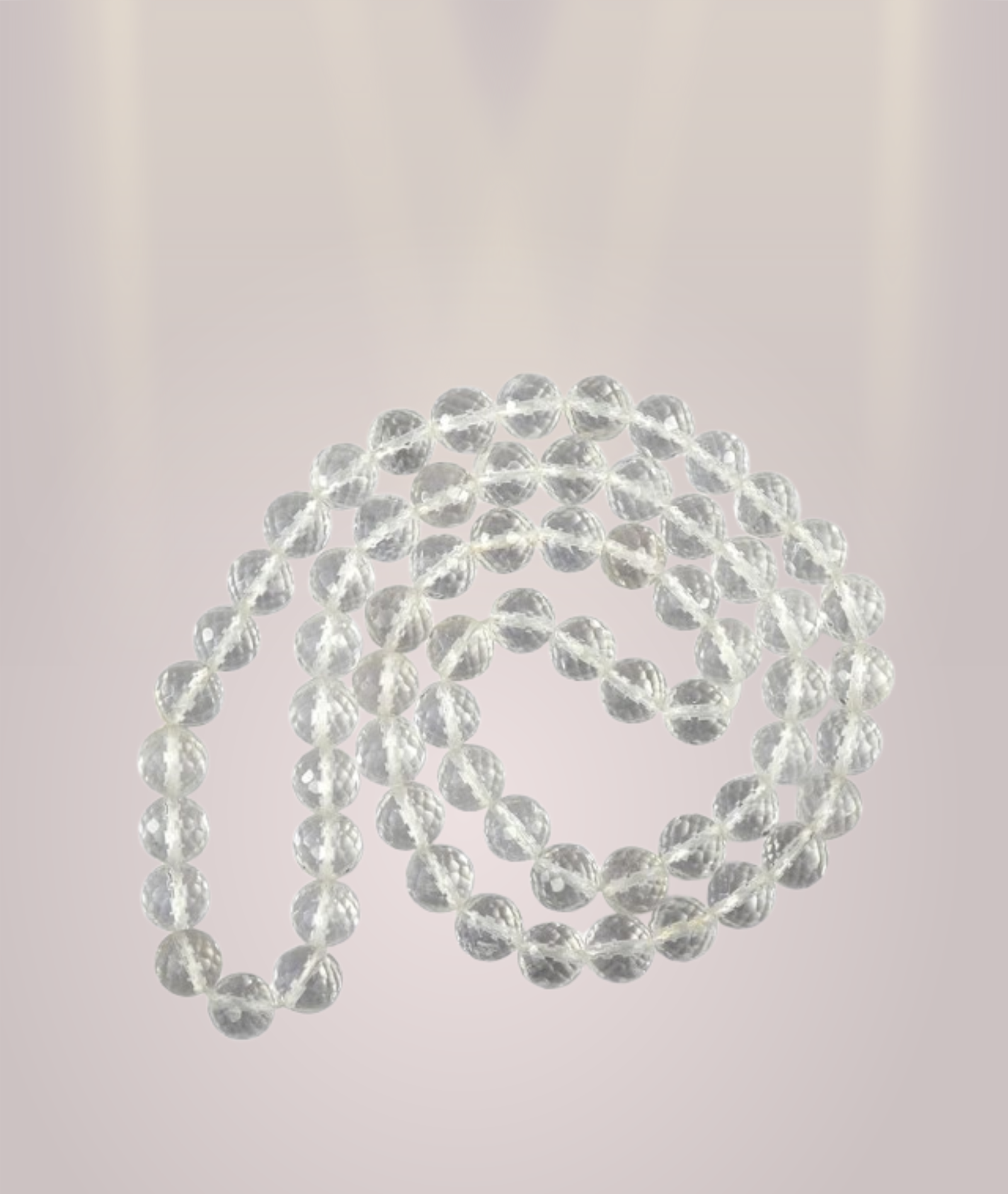 Clear Quartz Diamond Cut Mala 68 Beads 12 MM